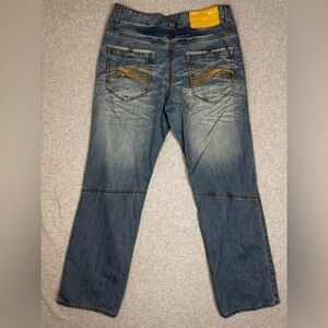 Rocawear Jeans Mens 36x30 Blue Original Fit Distressed Embroidered Denim Pants
